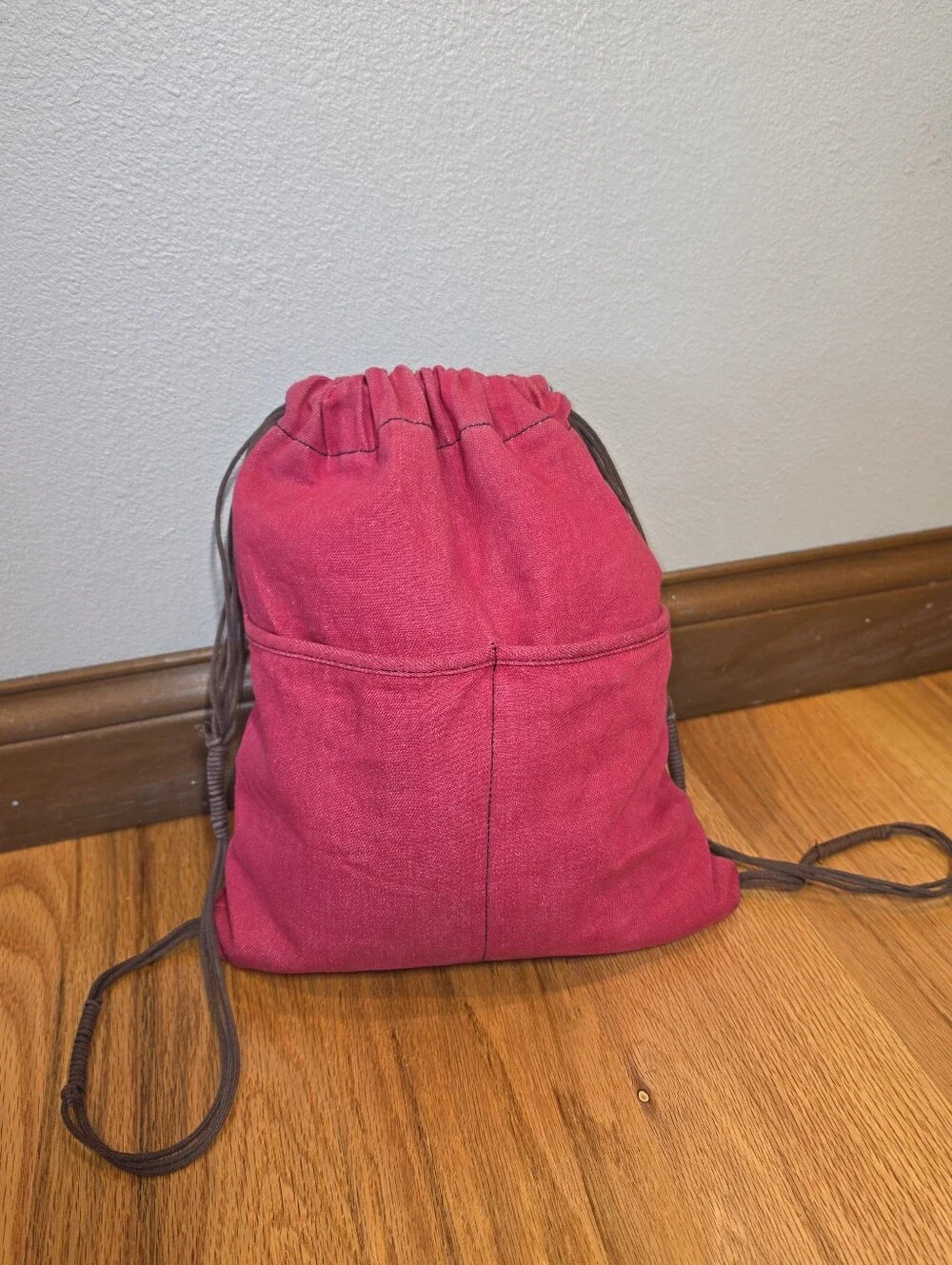 Vintage Red Drawstring Canvas Backpack